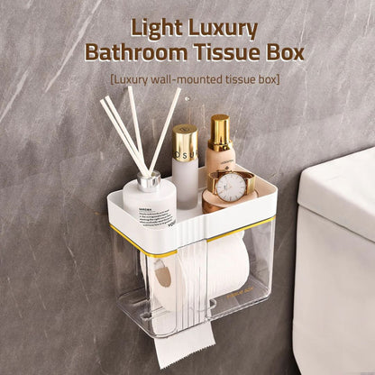 Transparent Wall-Mounted Toilet Paper Holder with Storage Shelf - for Bathroom, Kitchen