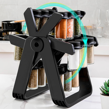 18 Jars Rotating Carousel Wheel Kitchen Spice Rack Organizer