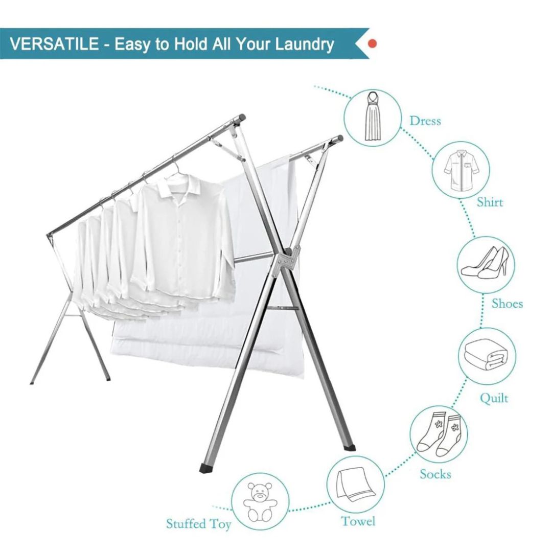 Foldable Cloth Drying Rack, Double Rod Cloth Hanging Laundry Stand for Indoor and Outdoor
