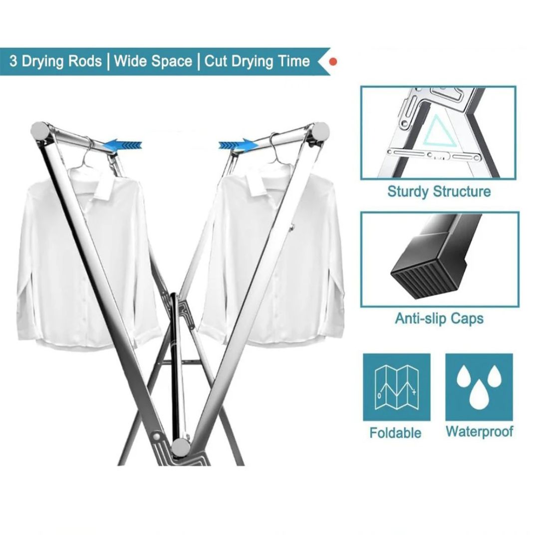Foldable Cloth Drying Rack, Double Rod Cloth Hanging Laundry Stand for Indoor and Outdoor