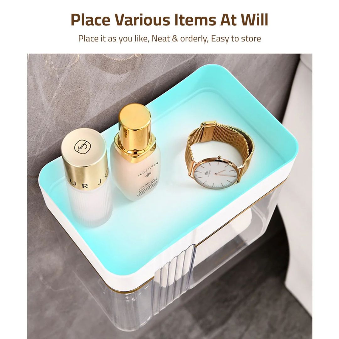 Transparent Wall-Mounted Toilet Paper Holder with Storage Shelf - for Bathroom, Kitchen