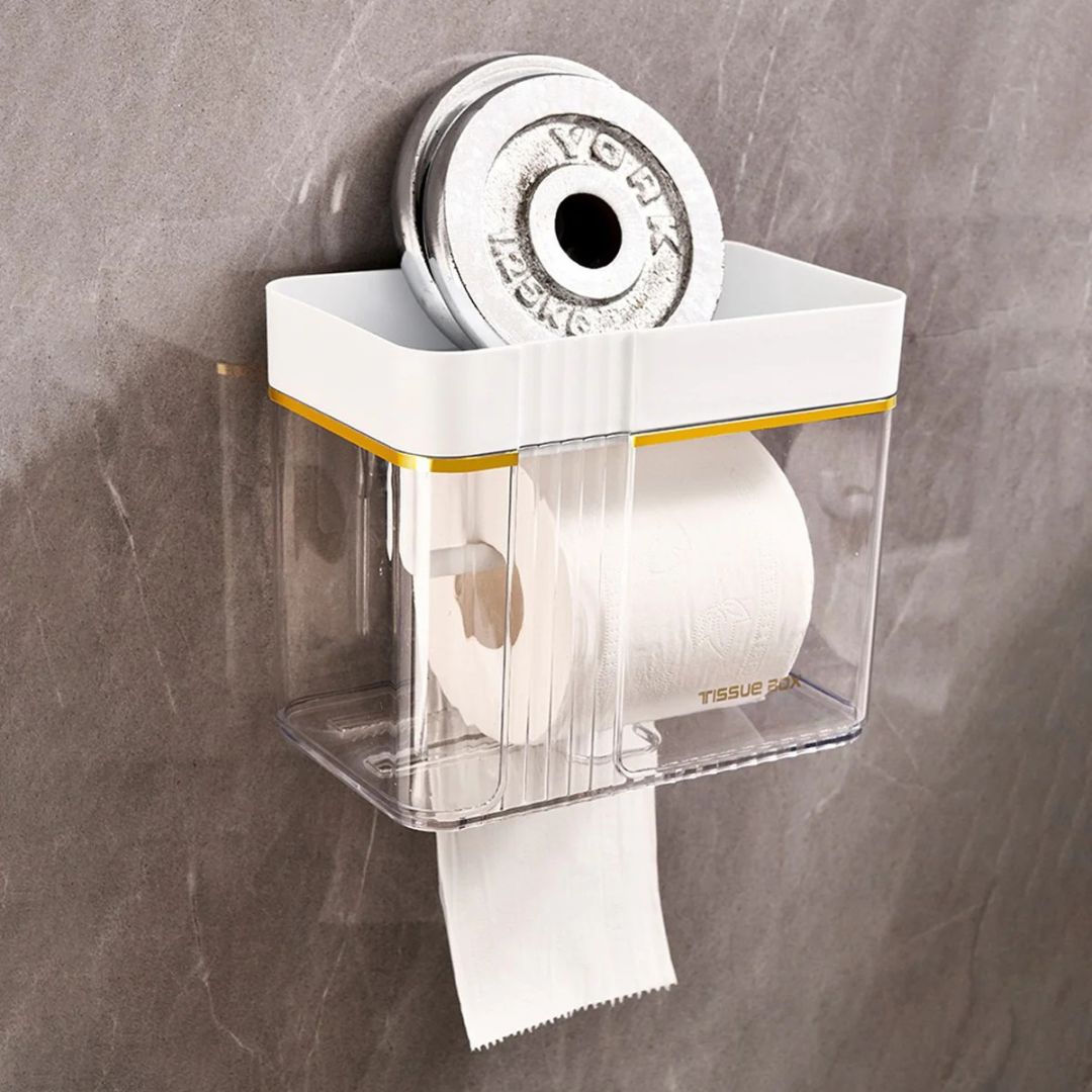 Transparent Wall-Mounted Toilet Paper Holder with Storage Shelf - for Bathroom, Kitchen