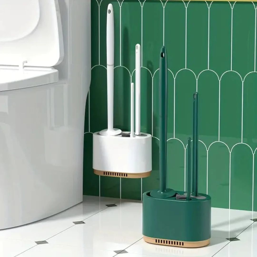 Toilet Brush and Holder Set, 3 in 1 Wall Mounted Toilet Cleaning Set Color: White