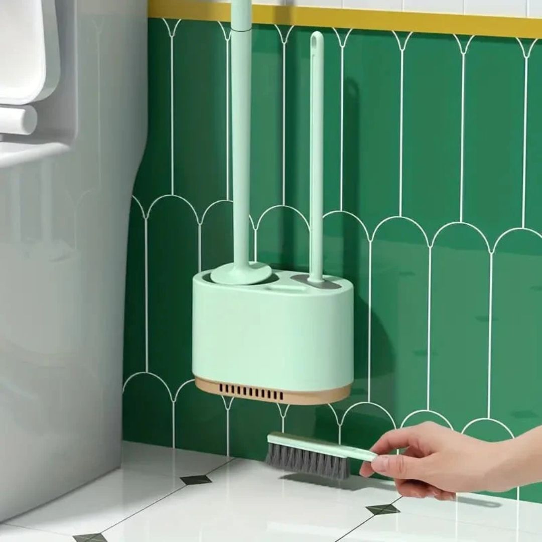 Toilet Brush and Holder Set, 3 in 1 Wall Mounted Toilet Cleaning Set Color: White