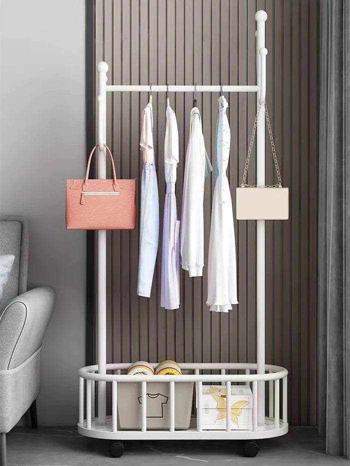 Classic Minimalist Modern Metal Clothing Stand Wardrobe Garment Storage Rack with Wheel