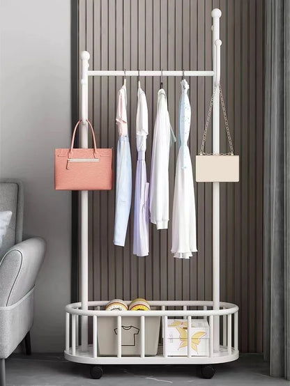 Classic Minimalist Modern Metal Clothing Stand Wardrobe Garment Storage Rack with Wheel